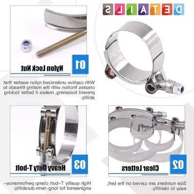 8 Stück RVS T-Bolt Schlauchschellen 57–65mm für Turbo, Saugschlauch und flexible Schläuche