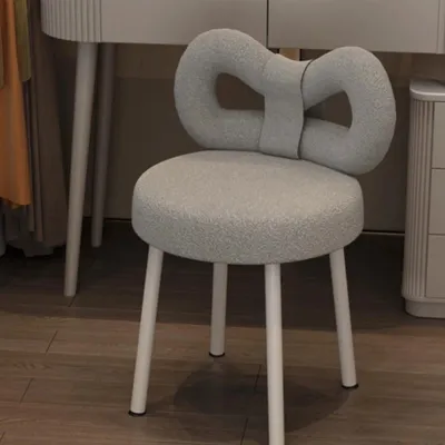 Image de Tabouret de maquillage avec repose-pieds - Chaise de table de maquillage moderne - Rembourrée - Structure en métal - Non pivotant - Gris