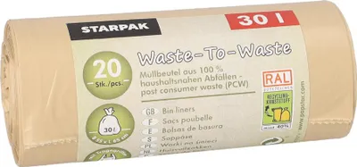 Obrázok produktu pre STARPAK 90400 STARPAK vrece na odpadky „Waste-to-Waste“, 30 litrov, hnedé