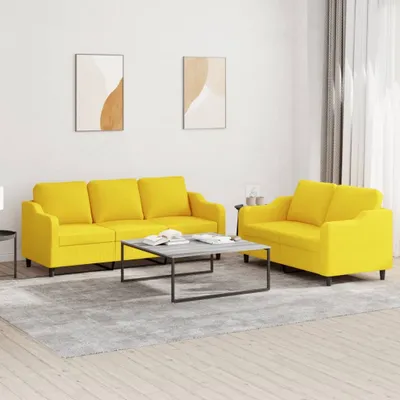Produktbild von Design 2-tlg. Sofagarnitur mit Kissen Hellgelb Stoff, Schlafsofas 2024 Neu