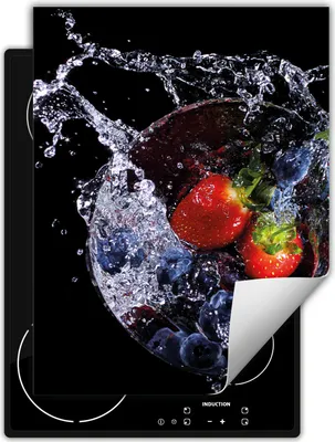 Produktbild von DarHaus Herdabdeckplatte Einteilig Küche Abdeckplatte für Glaskeramikfeld Abdeckung Induktionskochfeld Aufrollbare Matte 40x52 cm, schwarz - wasser  Obst