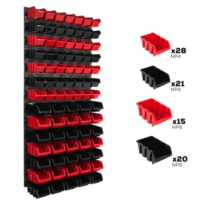 Produktbild von Lagersystem Wandregal 578 x 1170 mm | 84 stck. Box | Stapelboxen Schüttenregal Sichtlagerkästen | Extra Starke Wandplatten | Regal Erweiterbar | Werkstattregal Lagerregal Werkstattwandregal Steckregal