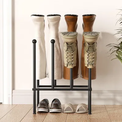 Produktbild von Freistehendes schwarzes Metall-Schuhe-Regal - Organizer für 4 Paar Schuhe - für Schlafzimmer, Eingangsbereich, Terrasse, Outdoor, Flur