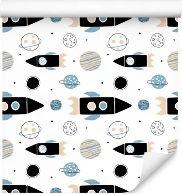 Produktbild von 10m VLIES TAPETE Rolle Kinderzimmer Kosmos Raketen Monde Planeten XXL