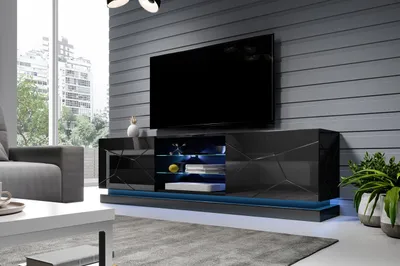 Produktbild von TV - Lowboard Fernsehtisch QIU 200 schwarz hochglanz TV Schrank mit 2 Türen