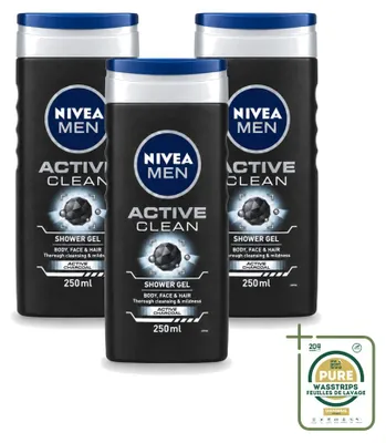 Productafbeelding van 3 x Nivea Men Active Clean douchegel - 250 ml - Voordeelverpakking - 3 stuks