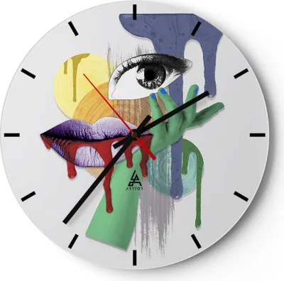 Produktbild von Wanduhr - Rund - Glasuhr - Abstraktion modern - 30x30cm - Schleichendes Uhrwerk - Lautlos - zum Aufhängen bereit - Dekoration Modern - Wanddekoration aus Glas - C3AR30x30-4058