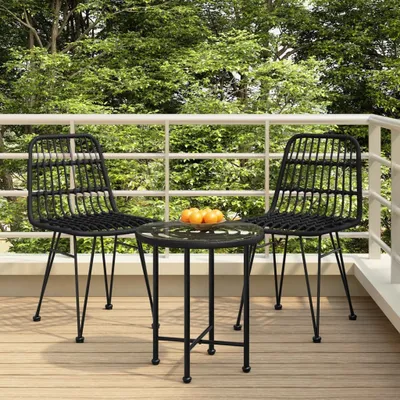 Produktbild von "2026 Promotion" 3-tlg. Garten-Essgruppe - mit Tisch und Stühlen - Schwarz Poly Rattan - Gartenmöbelset CC9460