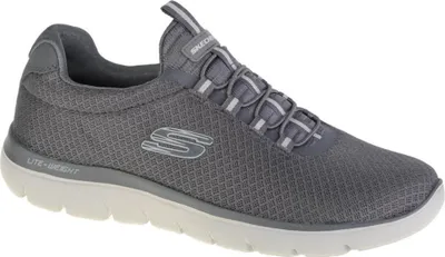A single gray Skechers sneaker is shown against a white background.