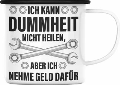 Produktbild von Trendation - KFZ Mechaniker Geschenk Lustig Emaille Tasse Automechaniker Handwerker Mechatroniker Werkstatt Emaille Tasse (Schwarz)