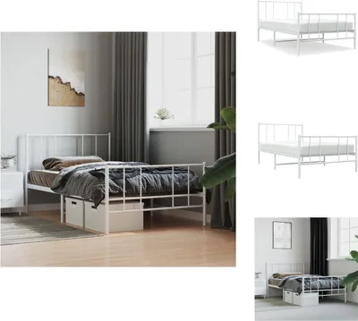 Zdjęcie produktu dla vidaXL Rama łóżka z wezgłowiem i podnóżkiem metalowa biała 100x190 cm - Łóżka i ramy łóżek