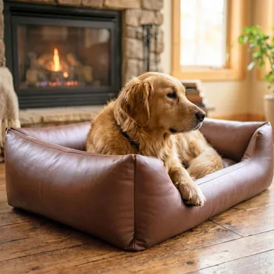 Produktbild von 4L Textil Mario Orthopädisches Hundebett aus Kunstleder Braun 120x90 cm Memory Foam Robust Wasserabweisend Für Große Hunde