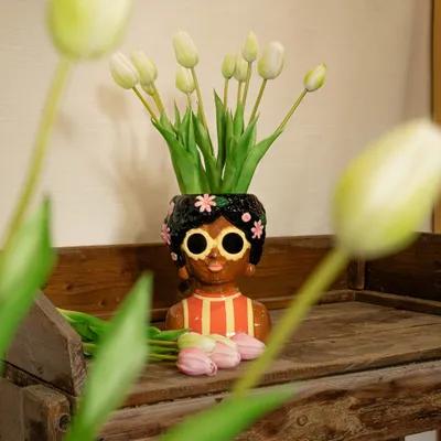 Produktbild von Vase Lady Sunny + 10x Real Touch Tulpen Weiß/Grün