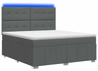 Imagen del producto de Cama con somier y colchón LED, color gris oscuro, 160 x 200 cm, tapizada en tela
