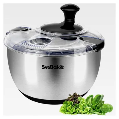 Produktbild von Salatschleuder aus Edelstahl 18/10 mit Kurbelantrieb und 4,5 Liter Schüssel, spülmaschinengeeignet, Schwarz