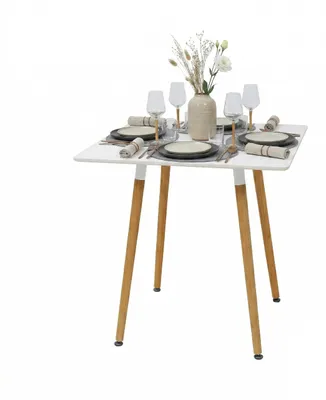 Produktbild von Relaxdays Esstisch, eckig, HBT: 75 x 75 x 75 cm, MDF & Bambus, 4 Personen, skandinavischer Esszimmertisch, weiß/natur