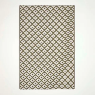 Obrázek produktu pro Venkovní koberec HOMESCAPES, odolný proti povětrnostním vlivům, zeleno-bílý, 180 x 270 cm, zahradní koberec May s geometrickým vzorem, oboustranný balkonový koberec