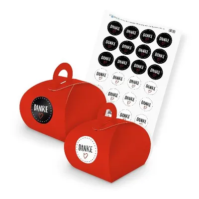 Produktbild von itenga SET DANKE (Motiv 22) 24x Geschenkschachtel mit Griff rot + Stickerbogen