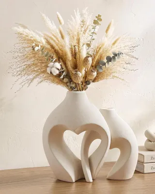Produktbild von Keramikvasen 2er Set Herzform Weiß Blumenvase Moderne Tischdeko Boho Matte