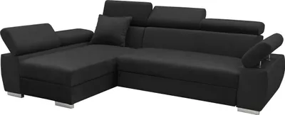 Produktbild von MEBLE-LUX - Ecksofa OTTO, Eckcouch mit Schlaffunktion, Federkern, Verstellbare Kopfstützen, Einfacher Klappmechanismus, Bettfunktion, Zusätzlicher Stauraum, Plüsch Anthrazit, Links