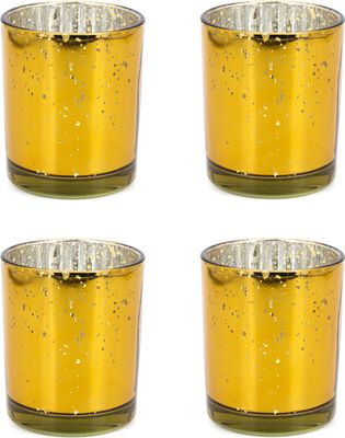 Teelichthalter Glas 6x7,2cm gold 4er Set