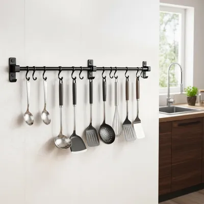 Immagine prodotto di Omgoods - Portaoggetti multifunzionale per utensili da cucina, 80 cm - Salvaspazio con 12 ganci removibili