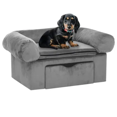 Produktbild von The Living Store Hundesofa mit Schublade Grau 75x50x38 cm Plüsch