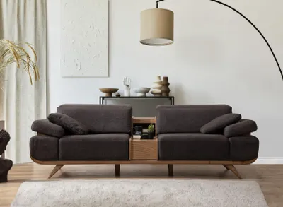 Zdjęcie produktu dla Czarna 3-osobowa tapicerowana sofa do salonu Ekskluzywna sofa trzyosobowa