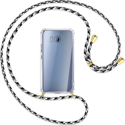 Produktbild von Handykette Backcover-Schutzhülle mit Band (Metall goldfarben) für HTC U11 - schwarz/grau/weiß