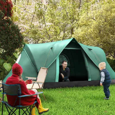Zdjęcie produktu dla Namiot kempingowy dla 5–6 osób – namiot tunelowy i kopułowy z śledziami, z poliestru, 4,55 x 2,3 x 1,8 m, do użytku na świeżym powietrzu i na kempingu, kolor zielony wojskowy + czarny
