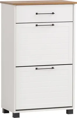 Produktbild von Schuhschrank in Landhaus-Design, weiß matt mit Eiche Nb. JAUSA-80, B/H/T ca. 62/102/34,1 cm