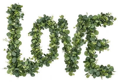Productafbeelding van Kunststof eucalyptuskransen - Weerbestendig, met groene bladeren en witte bloemen - Geschikt voor achtergronddecoratie en decoratie - 2 stuks, elk 1,8 meter lang