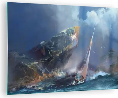 Produktbild von Bilder auf glas - Meer Segelboot - 70x50cm - Glasbilder - Wandbilder - Kunstdruck - zum Aufhängen bereit - Wanddekoration aus Glas - Glas Bilder - Wandbild auf Glas - Einteilig - GAA70x50-3923