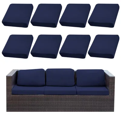 Produktbild von Set von 8 Außenkissenbezügen, Abnehmbar und Waschbar (Marineblau)