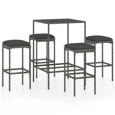 Produktbild von vidaXL 5-tlg. Gartenbar-Set mit Kissen Poly Rattan Grau