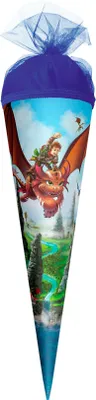 Produktbild von ROTH Geschenk-Schultüte klein Drachenjäger 22 cm rund Tüllverschluss Zuckertüte Schulanfang