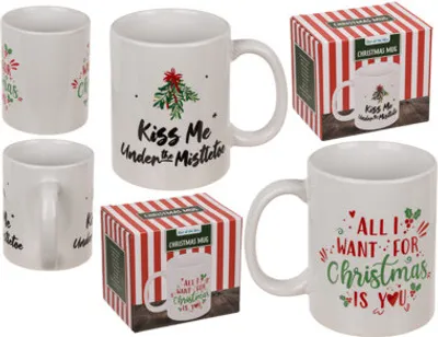 Produktbild von Out of the Blue Steingutbecher Weihnachtsträume - 2 assorti Designs Kiss Me
