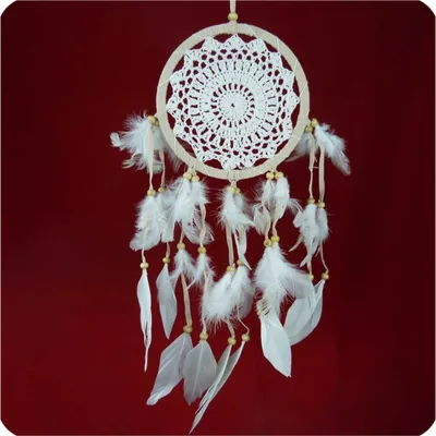 Produktbild von Traumfänger Dreamcatcher Windspiel Federn Träume Geschenk Deko Hängend gehäkelt 16 cm, Motiv 2