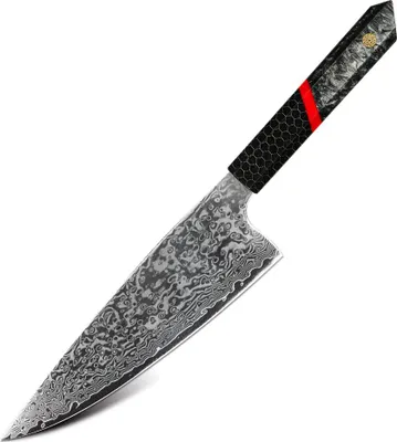 Obrázok produktu pre Damaškový kuchynský nôž ZA-37461 - Santoku/Čierna/Červená KP37461