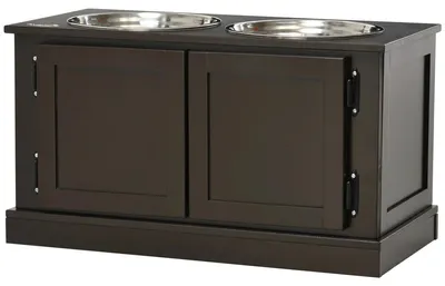 Obrázek produktu pro Zvýšená miska na krmení pro psy – stojan na misky s úložným prostorem – 2 odnímatelné misky z nerezové oceli – 60 x 30 x 34 cm – armádní zelená