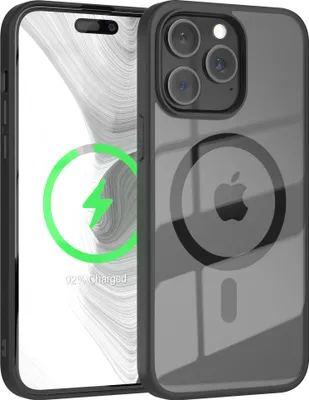 Produktbild von EAZY CASE Clear MagSafe Case für Apple iPhone 15 Pro Max, Qi-Charging, Silikon mit Kameraschutz, Bumper Case in Schwarz
