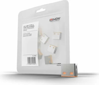 Image de Lindy USB Port Blocker (sans clé) - Paquet de 10, Code couleur : Orange