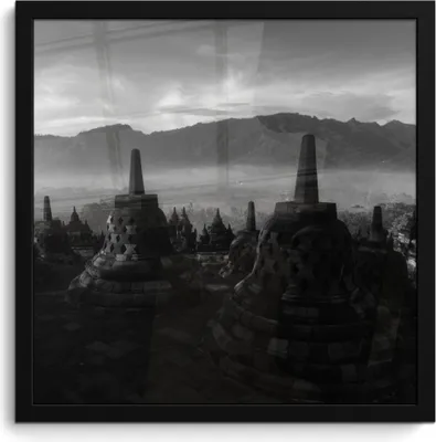 Produktbild von MuchoWow® MuchoWow® Gerahmtes Poster Indonesien - Berg - Schwarz - Weiß 40x40 cm - Poster mit zchwarzem Bilderrahmen - Mit Rahmen - Wanddekoration Schlafzimmer
