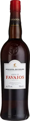 A bottle of Moscatel Favaios wine against a white background.
