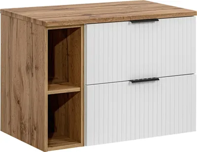 Obrázek produktu pro Koupelnová sestava 80 cm bílá matná s deskou v dubu Wotan