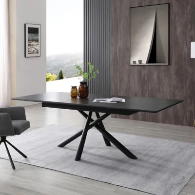 Produktbild von CasaDolce Ausziehbarer Esstisch ANGARA, Schwarz, 180-220x100x76 cm, Keramiktischplatte, Metallbeine, 60 kg max. Belastung