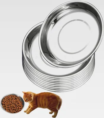 Produktbild von Katzennapf Edelstahl, 10 Stück Futternapf Katze 16 cm Katzennäpfe Flach Rund Klein Katzen Napf Edelstahl Katzenteller Katzen Napfset für Haustier