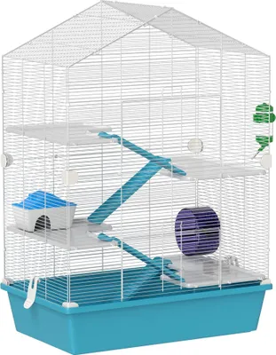 Image de Cage pour hamsters - 5 niveaux - Avec plates-formes - Plastique - Dimensions 58×36×81 cm - Bleu clair