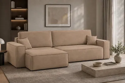 Image de Canapé d'angle Kaiser Möbel en forme de L, avec fonction couchage et coffre de rangement, revêtement en velours Bluvel, côté gauche, modèle BEST XL