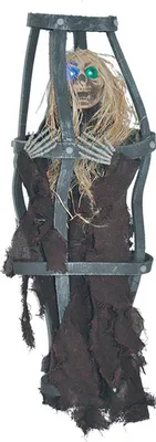 Produktbild von Hänge-Figur Skelett im Käfig mit Licht | 60 cm Halloween-Deko
